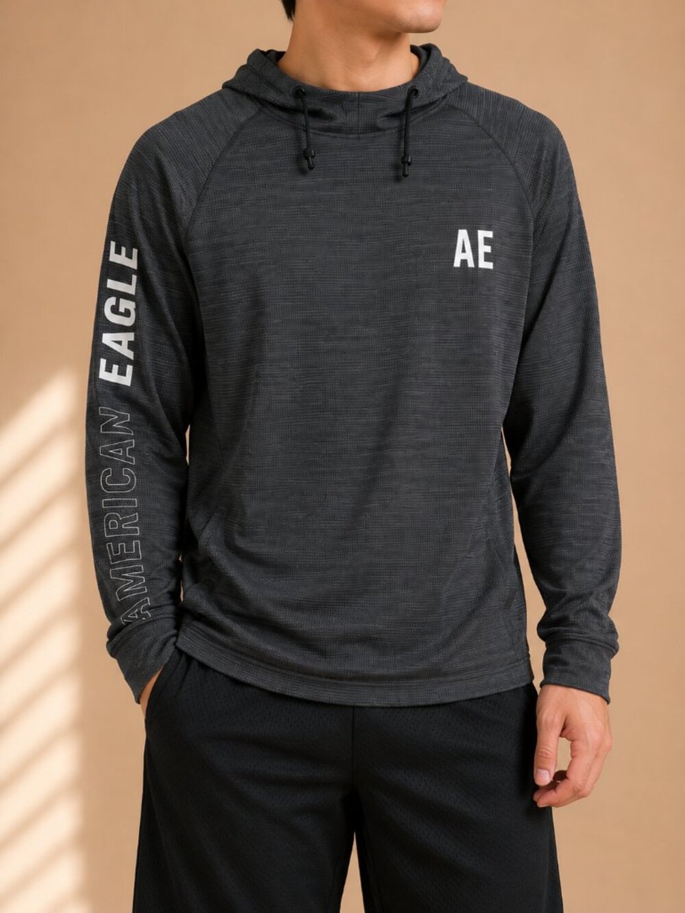 American Eagle AE Flex Performance Hooded Long Sleeve Shirt‎ Gray (Men’s S)